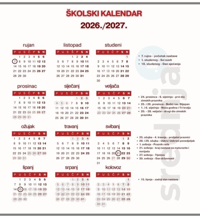 Školski kalendar 2026./2027.